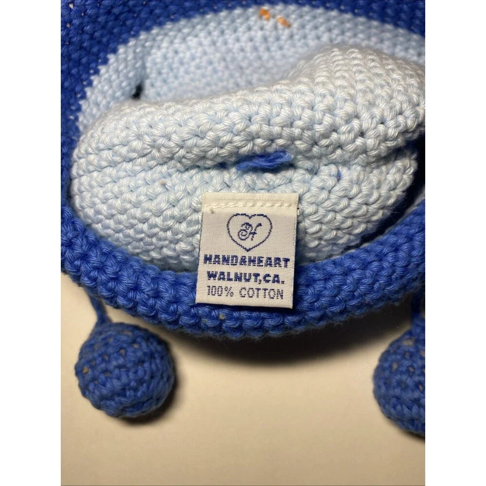 Hand & Heart Angry Birds Blue Bird Crochet Beanie Hat 100% Cotton Earflap‎ Cute